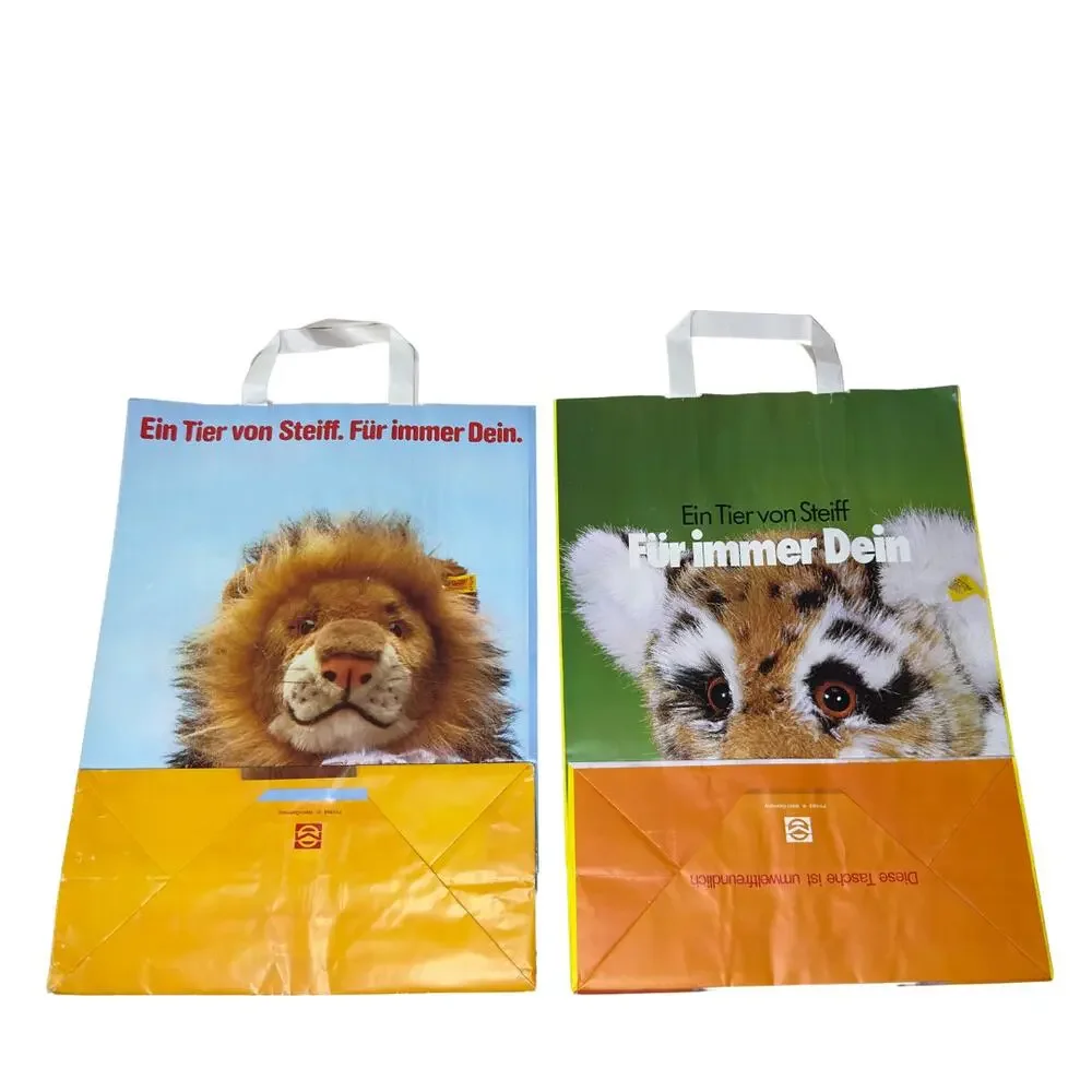 Vintage 70s‎ Steiff Teddy Bear Paper Shopping Bags Made In West Germany Lot of 2